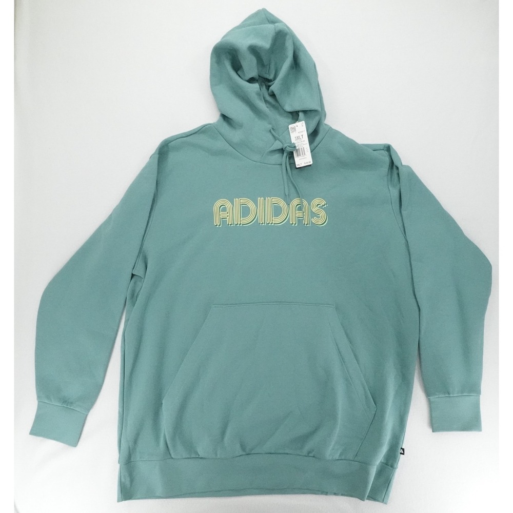 Adidas Hoodie Mens 3XLT Teal Tall Logo Pullover Fleece Kangaroo Pocket‎ Big Tall